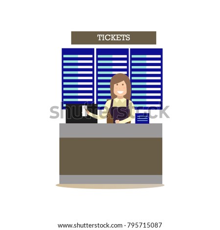 Airport ticket counter concept illustration in flat style. Airport people flat style design element, icon isolated on white background.