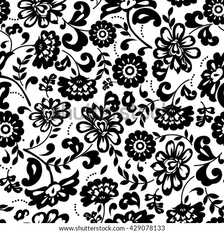 Seamless Black And White Floral Pattern
