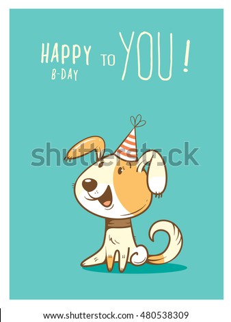 Birthday Card Cute Cartoon Dog Party Stock Vector 480538309 - Shutterstock