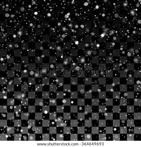 Falling snow on the transparent background. Vector illustration