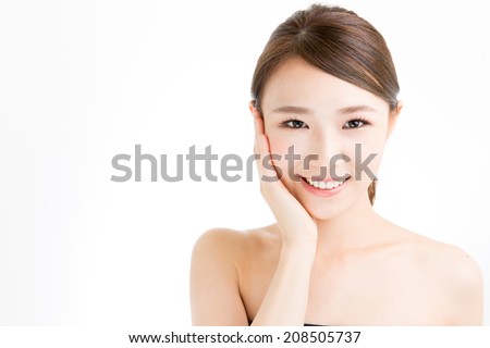 attractive asian woman skin care image on white background