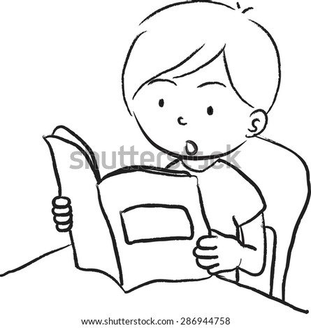 Cute Boy Sitting Table Cartoon Line Stock Vector 89438176 - Shutterstock