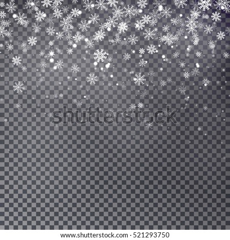 Snowflake vector. Falling Christmas snow fall isolated. Snowflakes decoration effect. Transparent snow flake pattern.
