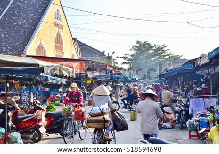 HOI AN, VIETNAM - JANUARY 11, 2014: Hoi An old town. Hoi An is a popular tourist destination of Asia. Hoian is recognized as a World Heritage Site by UNESCO