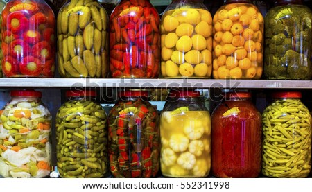 Traditional Turkish pickles of various fruits and vegetables