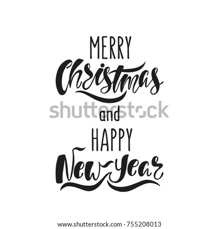 Merry Christmas Happy New Year Hand Stock Vector 755208013 - Shutterstock