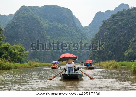 The boats are heading to Tam coc caves, Tam coc, Vietnam.