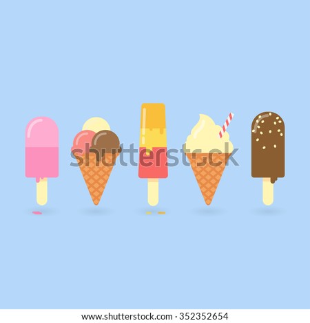Ice cream cone vector set isolated on background. Ice cream scoop image in flat style.