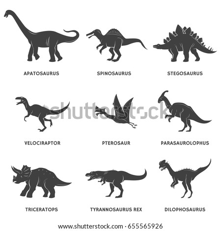 Dinosaur black silhouette set with names patterns for kids childrens room decor and Dinosaur black silhouette set with names patterns for kids childrens room decor and