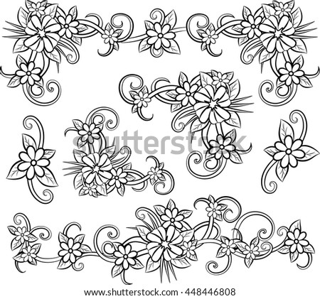 Vector Set White Black Flowers Doodle Stock Vector 289597838 - Shutterstock