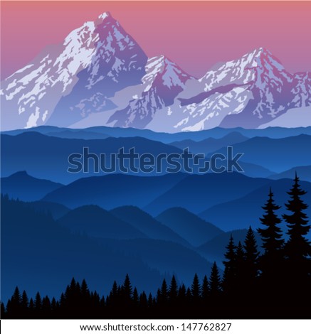 vector morning in mountains