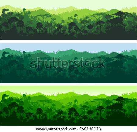 Vector horizontal seamless tropical rainforest Jungle background