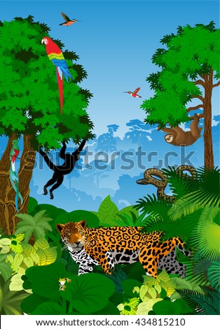 Rainforest Animals Vector Illustration Vector Green Stock Vector