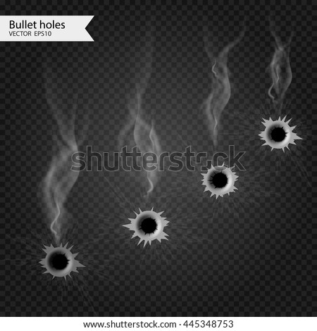 Bullet holes with smoke. Vector Isolated. Really transparent effect.