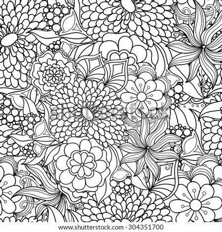 Doodle Floral Pattern Black White Page Stock Vector 360974891 