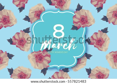 Showy Bouquet Peony Flowers. Beautiful Floral Greeting card with square frame and space for text. 8 March. International Happy Women's Day. Paper cut eight. Trendy Design Template. Vector illustration