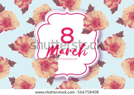 Showy Bouquet Peony Flowers. Beautiful Floral Greeting card with square frame and space for text. 8 March. International Happy Women's Day. Paper cut eight. Trendy Design Template. Vector illustration