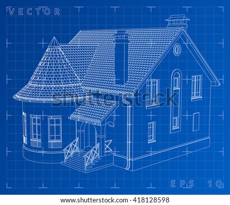 Wireframe House Raised Above Floor Plan Stock Illustration 47151307 ...