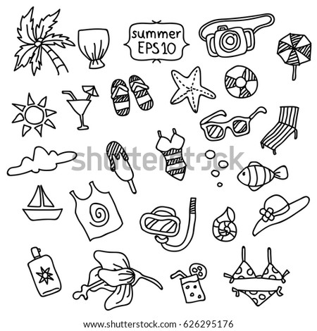 Summer Beach Hand Drawing Doodle Minimal Stock Vector 626295176 ...