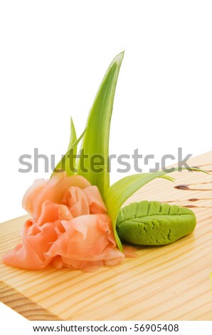 Decoration Flavouring Sushi On Wooden Plate Stock Photo 56905408 Decoration And Flavouring For Sushi On Wooden Plate