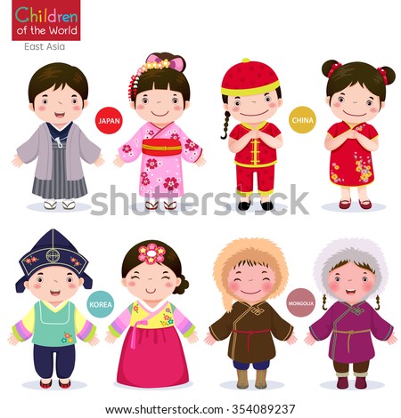 Kids in traditional costume; Japan, China, Korea and Mongolia