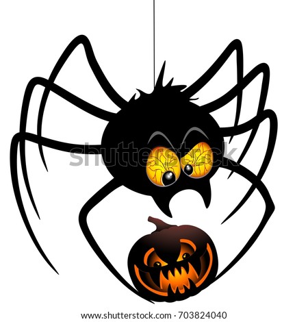 Halloween Spider Cartoon holding a Pumpkin