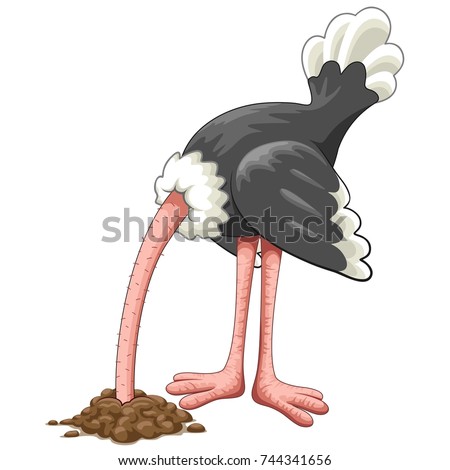 ostrich head in sand proverb cartoon character
