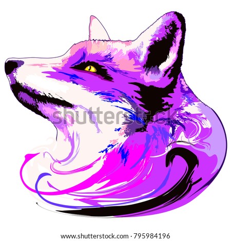 Surreal and Artistic Purple Fox Portrait, Poetic and Dreamy like an Animal Spirit