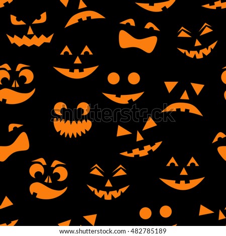 seamless pattern with orange halloween pumpkins carved faces silhouettes on black background can be used - Black And Orange Halloween seamless pattern with orange halloween pumpkins carved faces silhouettes on black background can be used - Black And Orange Halloween