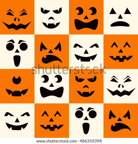 seamless pattern with black halloween pumpkins carved faces silhouettes on checkerboard background can be used - Halloween Pumpkin Carving Faces seamless pattern with black halloween pumpkins carved faces silhouettes on checkerboard background can be used - Halloween Pumpkin Carving Faces