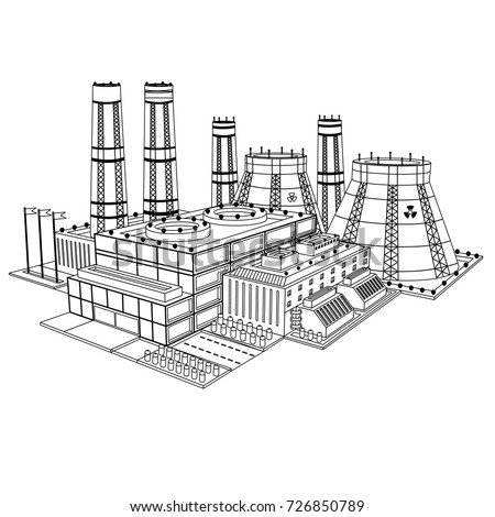 Sketch Realistic Nuclear Power Plant Isolated Stock Vector 726850789