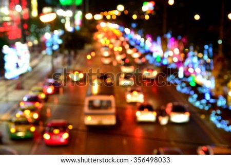 Blur of colorful lights on road at night in new year festival