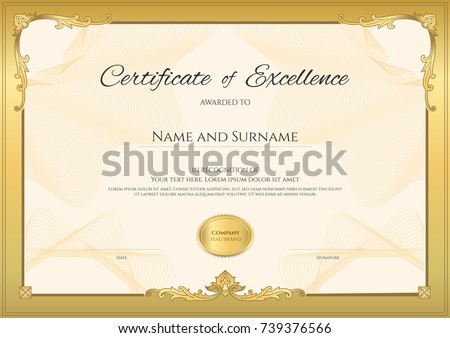 Luxury Certificate Template Elegant Border Frame Stock Vector 739376566 ...