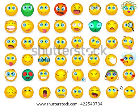 Set 25 Smiley Faces Various Facial Stock Vector 45343414 - Shutterstock