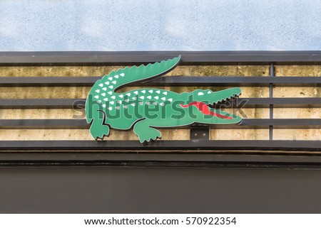 Istanbul, Turkey - 02 February 2017: Lacoste logo, green crocodile