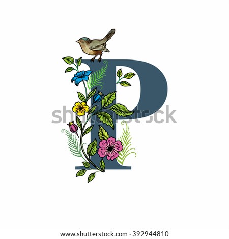 letter p flowers bird
