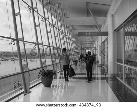 Hai Phong, Vietnam - Apr 11, 2016: People walking at the Cat Bi airport in Hai Phong, Vietnam.