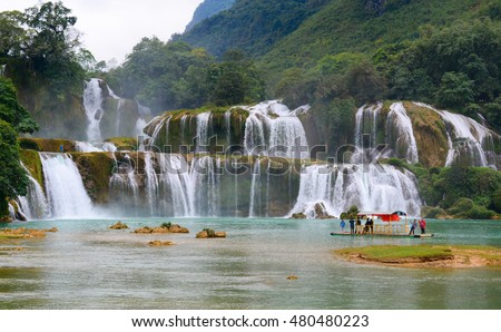 Cao Bang, Vietnam - Dec 22, 2014: View of Ban Gioc - Detian waterfall in Cao Bang, Vietnam.