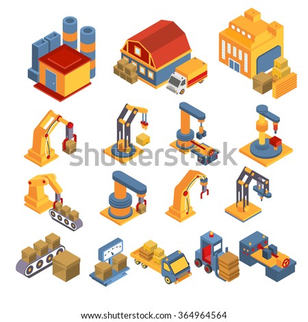 Production and Delivery Isometric Vector Illustration Set