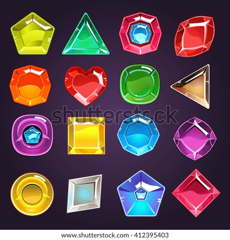 Flash Game Design Jewel Set Of Flat Vector Icons Isolated On Dark Blue Background