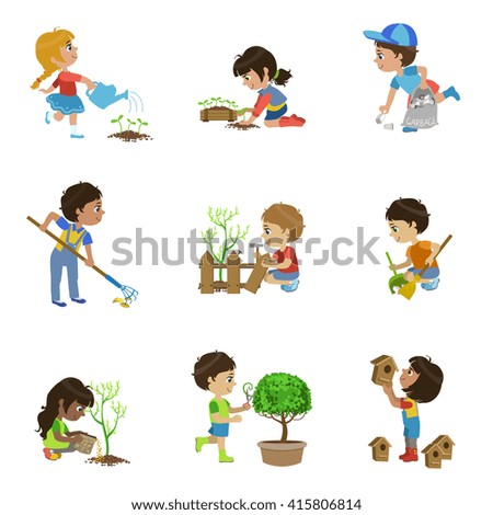 kids gardening collection of flat outlined cartoon vector design drawings isolated on white background - Cartoon Picture Of Child kids gardening collection of flat outlined cartoon vector design drawings isolated on white background - Cartoon Picture Of Child
