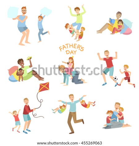 Fathers Day Illustration Set Of Dads Playing With Kids
