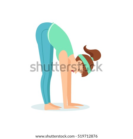 Standing Forward Bend Uttanasana Yoga Pose Demonstrated By The Girl Cartoon Yogi With Ponytail In Blue Standing Forward Bend Uttanasana Yoga Pose Demonstrated By The Girl Cartoon Yogi With Ponytail In Blue