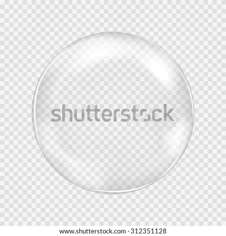 Big transparent water glass sphere with glares and highlights. White pearl. Soap bubble. Vector illustration with transparencies, gradients and effects. Abstract pattern for your design and business.