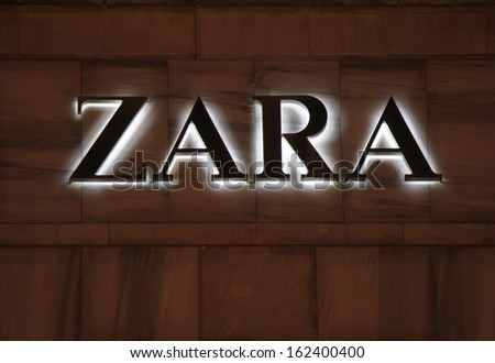 NOVEMBER 2013 - BERLIN: brands: the logo of the clothing company "Zara", Berlin.