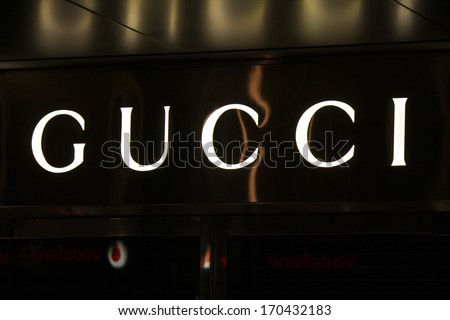 NOVEMBER 2013 - BERLIN: logo/ electronic sign for "Gucci", Berlin.