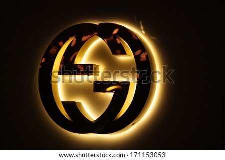 DECEMBER 2013 - BERLIN: logo of the brand "Gucci", Berlin.