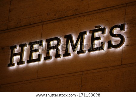 DECEMBER 2013 - BERLIN: logo of the brand "Hermes", Berlin.