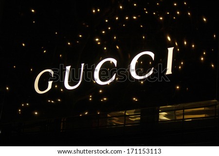 DECEMBER 2013 - BERLIN: logo of the brand "Gucci", Berlin.
