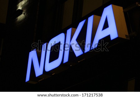 DECEMBER 2013 - BERLIN: the logo of the brand "Nokia", Berlin.